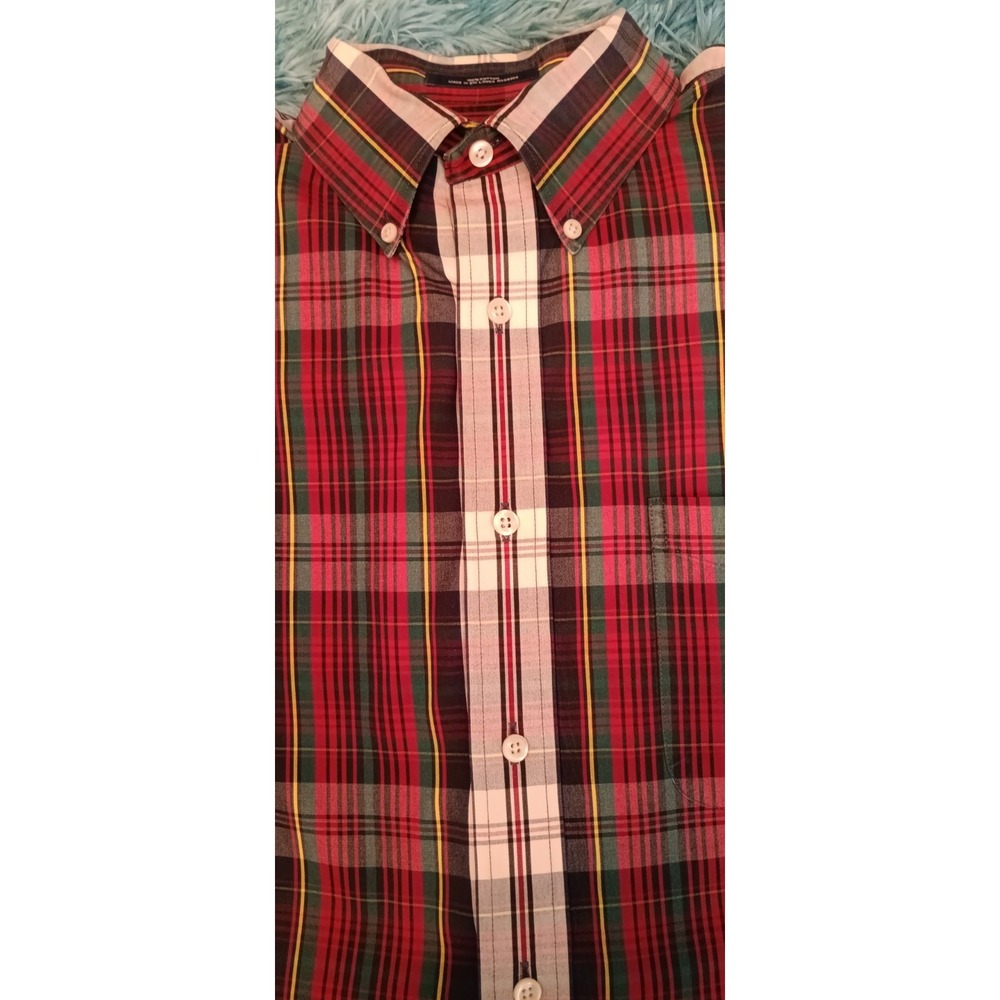 mens shirt size L Long Sleeve button up 90s y2k colorful plaid old money preppy - Picture 10 of 11